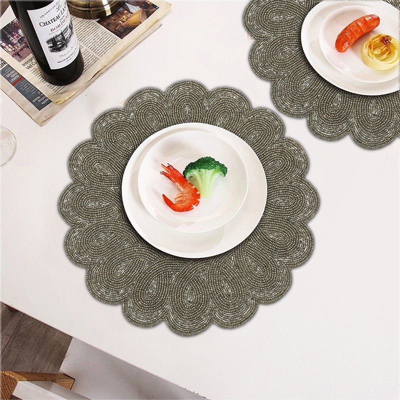 Light & Pro Lightnrpo Round Scalloped Beaded Charger Placemats - Handmade Decorative Table Placemats for Dining Table, Holiday, Wedding, Party, Kitchen & Home DÃ©cor - Handcrafted by Artisans - 13 Inch Gunmetal - Image 5